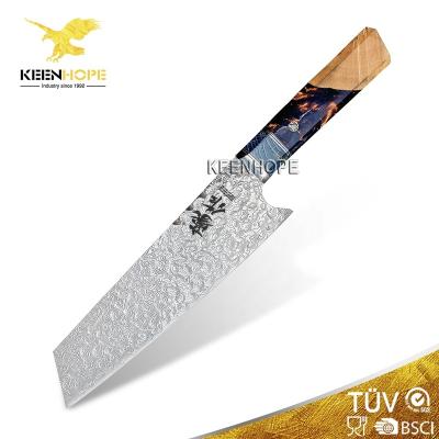 China Viable Handcrafted 73 Layers Damacsus VG10 Steel Japanese Knife Resin Stanilized Wood 8 Inch Kiritsuke Head for sale