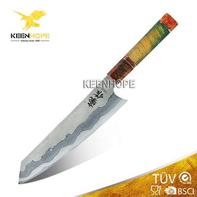 China 8 Inch Kiritsuke Gyuto Knife American Inspection Good Quality Damascus Knife 100% Viable 7 Layers 440C Plated Steel Blade Burning Pattern for sale