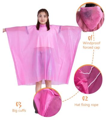 China Factory Wholesale Price Windproof Raincoat EVAReusable Pink Rain Poncho Plastic Rainwear Disposable Promotional Raincoat For Ladies for sale