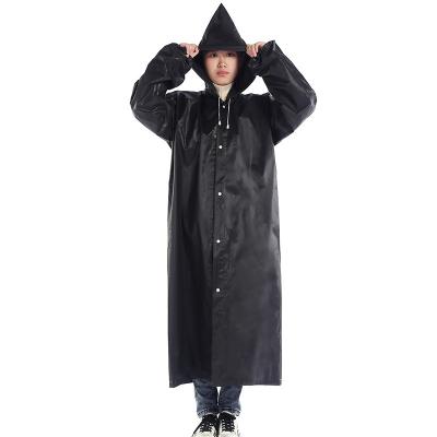 China New Windproof Black Raincoat With Snap Buttons Rain Wear Coat Eva Raincoats Logo Printed Reusable For Adults for sale