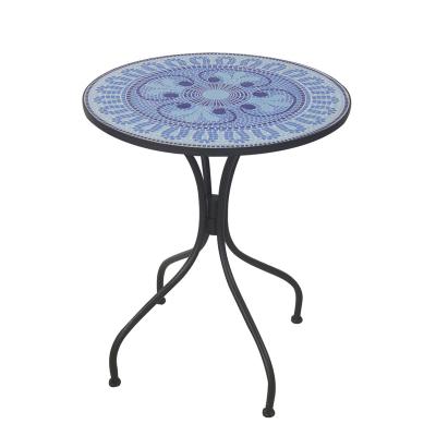 China Good Quality Outdoor Furniture Contemporary Round Outdoor Bistro Table Mosaic Design Table Top With Framed Steel Legs With Black Finish for sale