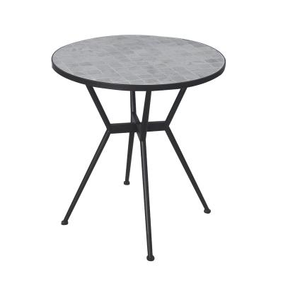 China Outdoor Furniture Contemporary Round Outdoor Bistro Table Mosaic Design Table Top With Framed Steel Legs With Black Finish for sale