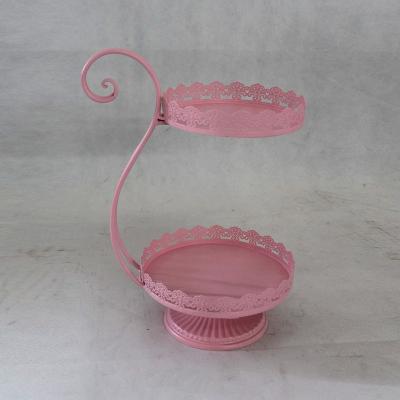 China China Round Rose Metal Iron Cake Stand 2 Tier Package Dessert Candy Display Dish Cake Stand For Wedding Event Birthday Party for sale