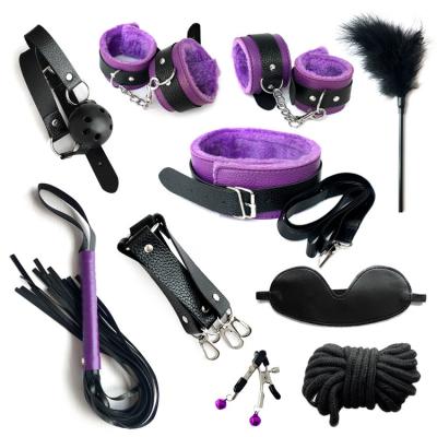 China Good Quality 10pcs Bondage Kit,Japanese Bondage Bed Restraint Sex Slave Costumes,Slap Mask Sex Whip Spanking Black Nipple Restraints Cross Tether for sale