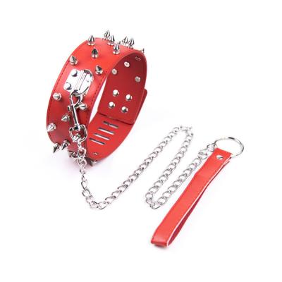 China Chain Dog Faux Leather Line Leather Adult BDSM Sex Bondage Toys Suppliers Studded Rivet Sex Neck Flirt Collar With Lock for sale