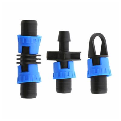 China Eco-Friendly Elbow Tape Irrigation Drip System Tape Fittings Agricultural Use Coupling Connectors Lock Ring Offtake for sale