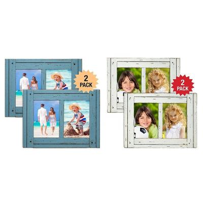 China Weathered Eco-friendly Blue Distressed Vintage Style Wood Picture Frame With Self-Standing Easel, Each Frame Holds Two 5