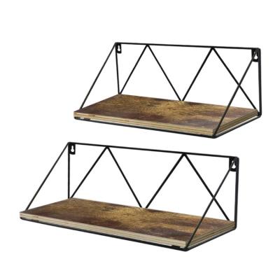 China Sustainable Floating Wall Mounted Storage Rack 2 Pack Durable Wooden Storage Baskets Shelves for sale