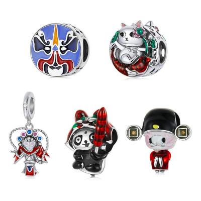 China Popularity Tiger Hat Panda Charms 925 Sterling Chinese Style Pendant Fit for Bracelet and Bangle Women Jewelry Silver DIY Gift SCC2105 for sale