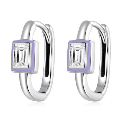 China Popularity 925 Sterling Silver Delicate Square Hoop Earrings Enamel Purple Zirconia Earrings For Women Wedding Jewelry Bamoer SCE1402 for sale