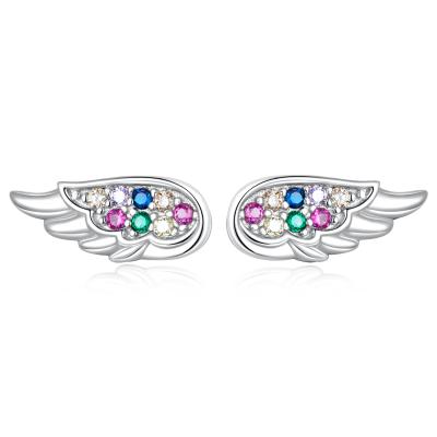 China Popularity 925 Sterling Silver Colorful Zirconium Wing Stud Earrings For Women Wing Earrings Trendy Women Statement Jewelry Gift SCE1397 for sale