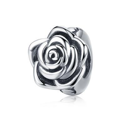 China Popularity Vintage 925 Sterling Silver Rose Flower Buds Silicone Beads Fit Beads Sterling Silver Jewelry SCC1101 Charms Bracelets DIY for sale