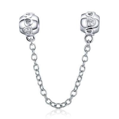 China Popularity 100% Genuine 925 Sterling Silver Romantic Heart Safety Chain Charm Fit Women Charm Bracelets Jewelry DIY Making SCC736 for sale