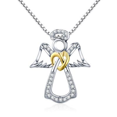 China Popular Authentic Sterling Silver Guardian Angel Heart Pendant Necklaces 925 Shining CZ Sterling Silver Luxury Jewelry SCN123 for sale