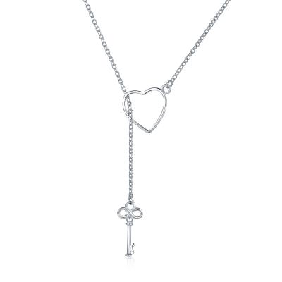 China Popularity 925 Sterling Silver Sweet Key Necklaces and Women's Sterling Silver Luxury Jewelry SCN107 Heart Lock Link Chain Pendants for sale