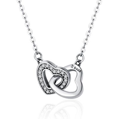 China Valentine Day Gift Heart Pendant Necklace 925 Sterling Silver Connected Heart Popularity Couple For Girlfriend Silver Jewelry SCN181 for sale