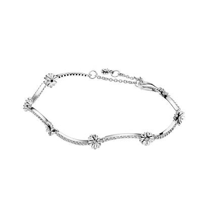 China Original 925 BOHEMIA 1.1 Sterling Silver Bracelet Adjustable Woman Jewelry Daisy Chain Bracelet Valentine's Day Gift for sale