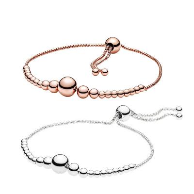 China BOHEMIA Genuine 925 Sterling Silver Chain Bracelet for Women Fine Jewelry Rose Gold Adjustable Bracelet Silver Simple Jewelry for sale