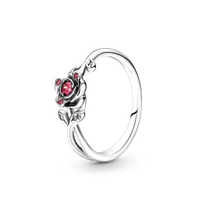 China Original BOHEMIA Vintage New 925 Sterling Silver Jewelry Beauty and the Beast Rose Flower Ring for Woman Silver Ring Anniversary Gift for sale