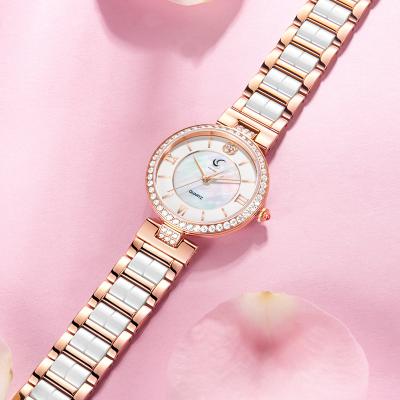 China Minimalist Elegant Shell Watch Strap Quartz Watch Imported Quartz Movement 316L Waterproof Ceramic Butterfly Double Instant Watch for sale