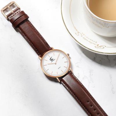 China Waterproof Own Brand Leather Strap Watch Sports Trend Sapphire Glass Simple Unisex Quartz Watch Thin Style Dial Watch for sale