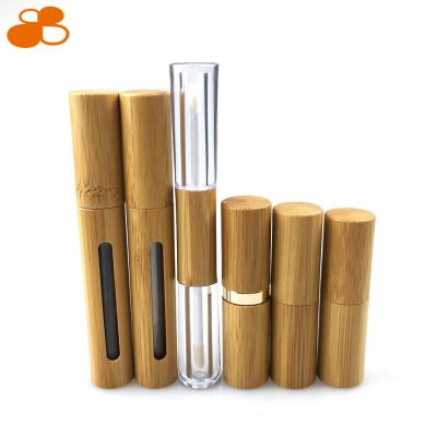 China Cosmetics Private Label Double End Lip Gloss Empty Bamboo Refillable Tube for sale