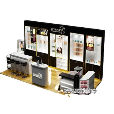 China Fashion / Modern Fashion Black Cosmetic Kiosk 3D Design Makeup Kiosk For Shopping Mall for sale