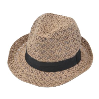 China Natural Picture Jute Shorts Brim Decorated Band Hollow Out Straw Felted Hat Breathable Hat for sale