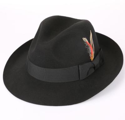 China Can put customer's logo on the hat high quality custom fashion traditional felt hat with feather for sale