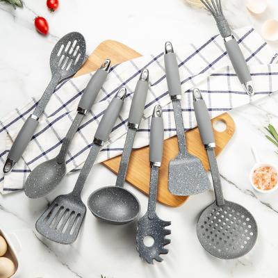 China Sustainable Private Label 8 Piece Nylon Stick Kitchen Tools Wholesale Cookware Set Unset With White Dot for sale