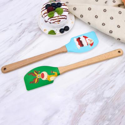 China 2021 Patent Viable Style Christmas Custom Silicone Spatula Set With Wooden Handle for sale