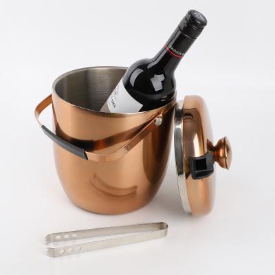 China Traditional Double Wall Stainless Steel Ice Bucket With Copper Color Painting 3L for sale