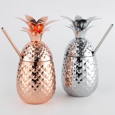 China Modern Custom Copper Plated Stainless Steel Wine Glass With Straw Mug Pineapple Cup For Bar Party Cocktail for sale