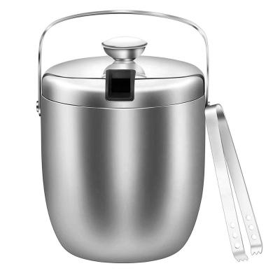 China Sustainable 3L Custom Double Wall Insulated Stainless Steel Ice Bucket With Tongs And Lid for sale