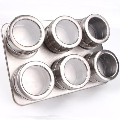 China Sustainable Magnetic Stainless Steel Round Spice Rack 6 Storage Spice Jar Set for sale