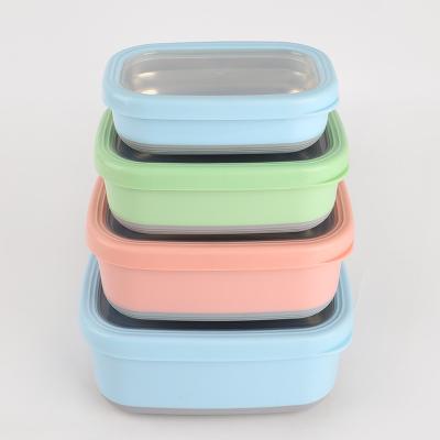 China Rectangle Reusable Non-slip Silicone Storage Container Freshness Preservation Food Bowl Bottom Set for sale