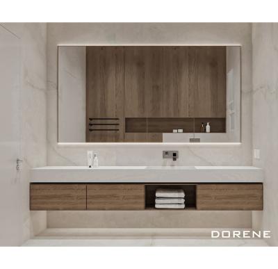 China 2023 Dorene Luxury Hotel Modern Bathroom Cabinet Set Modern Vanity With Led Floating Mirror Bathroom Vanity for sale