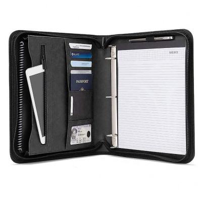 China Executive Portable Metal Case PU Leather Zipper Closures Leather File Folders for sale