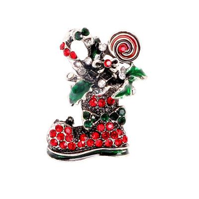 China Promotions Gifts Design Enamel Snowman Santa Bell Socks Christmas Tree Brooch Christmas Gift New for sale