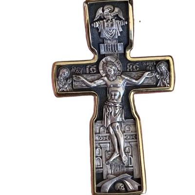 China Orthodox Christian Jesus Byzantine Cross Necklace Faced Cross Jewelry Set Russian Religiou Design Double Faced Cross for sale