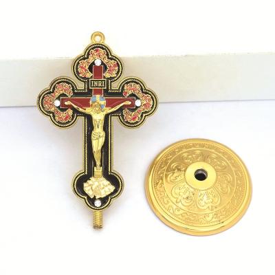 China Four Global Catholic Christian Jesus Cross Color Saints Preserving and Color Painting Home and Car Cross Decoration for sale