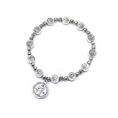 China Saint Benedict Faith Vatican Supplies Metal Relic Rosary Religious Bangle Cross Bracelet for sale