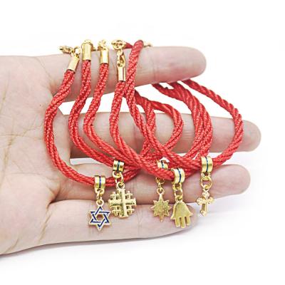 China Religious Wholesale Religious Supplies Hand - Woven Red Rope Bracelet Palm Jerusalem 5 Star Cross Bracelet for sale