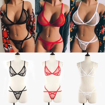 China Sexy Three-point Mesh Bra Set Two Piece Perspective Straps Bra Panties Lingere Sexy Ladies Wholesale Sexy Lingerie for sale