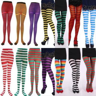 China Wholesale Breathable Halloween Rainbow Color Striped Pantyhose Full Lengeth Tights Stocking Bangs for sale