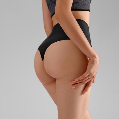 China Wholesale Breathable Solid Color T Pants Ice Silk Seamless Thong Women's Tanga High Waist Seamless Panties for sale