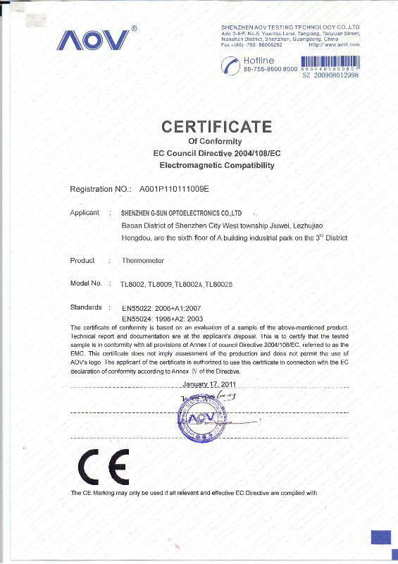 CE certificate - SHENZHEN G-SUN OPTOELECTRONICS CO.,LTD