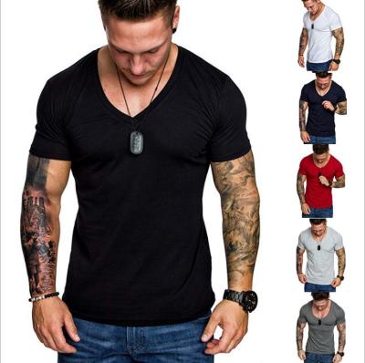 China Soild Viable Slim Fit T Shirts Fashion Design Fashion V Neck T-shirt Mens 100% Cotton Quality Brand Tops Stitches Short Sleeve T Shirt For Men for sale