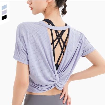 China Breathable Fitness Yoga Clothing Women Loose Sports Breathable Quick Dry T-shirt Jacket Running Training Short Sleeves for sale