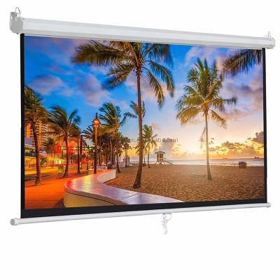 China Wholesale Gain 1.0 Manual Pull Down Projector Screen Auto Self-lock Wall Mounted Projector Screen for sale